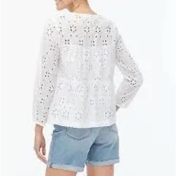 J CREW factory tiered popover eyelet fuchsia blouse size XL - Picture 4 of 10